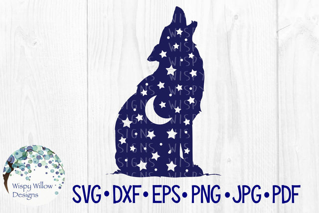 Howling Wolf | Night | Stars | Moon SVG Wispy Willow Designs 