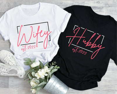 Hubby and Wifey Est. 2022 SVG shirt design, Bride and Groom SVG, Wedding Svg, Husband and Wife Svg, couple Svg, png Dxf, Svg for Cricut SVG Fauz 