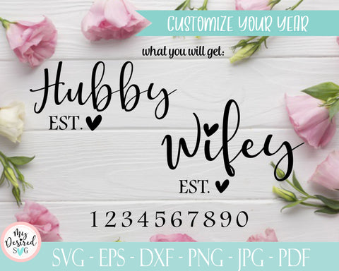 Hubby wifey shirts, customize your year, Couple T-Shirt Wifey and Hubby Est Date, Couple Tees, Hubby svg, Wifey svg, Engagement Gift, dxf SVG MyDesiredSVG 