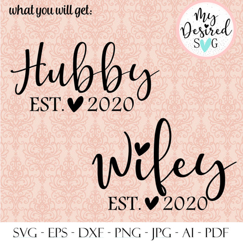 Hubby wifey svg, Husband and Wife, Hubby wifey gift, Newlywed shirt, Engaged matching set, Hubby wifey shirt, Svg files for Cricut, dxf, png SVG MyDesiredSVG 