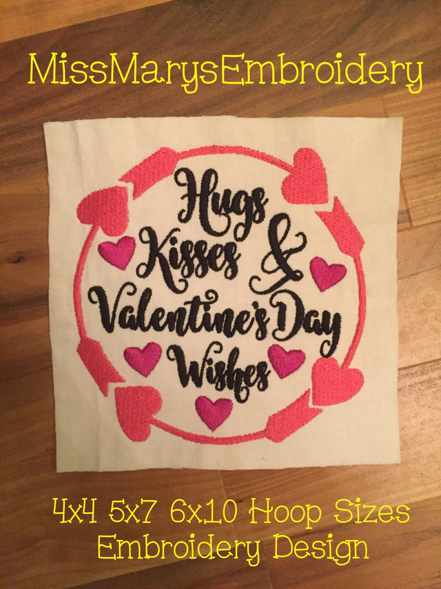 Hug Kiss Valentine Wishes Embroidery Embroidery/Applique MissMarysEmbroidery 