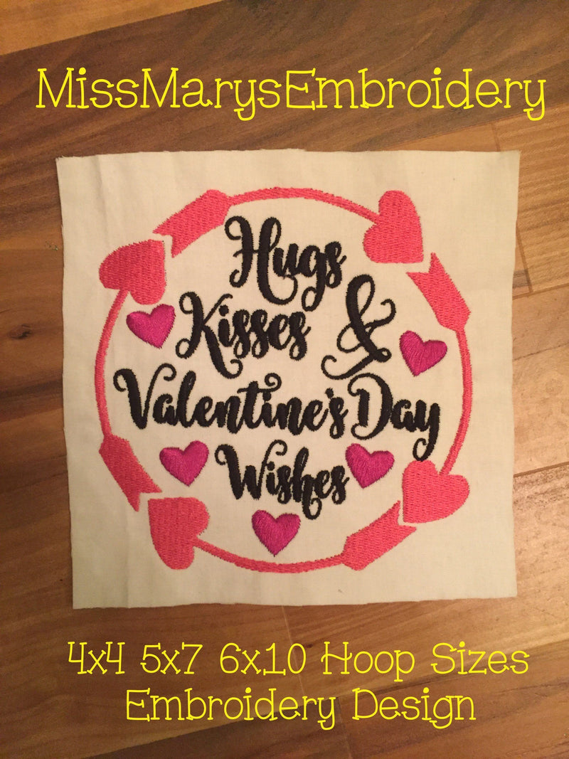 Hug Kiss Valentine Wishes Embroidery Embroidery/Applique MissMarysEmbroidery 