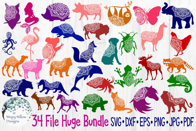 Huge Animal Mandala Bundle | 34 Files SVG Wispy Willow Designs 