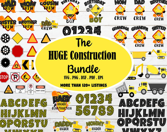 HUGE construction theme bundle SVG, construction birthday SVG Redearth and gumtrees 