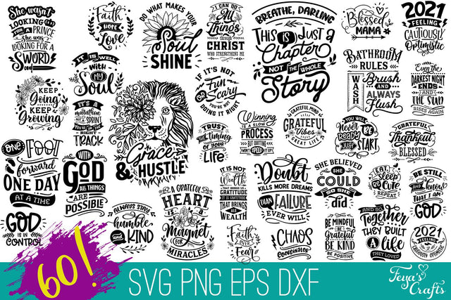 Huge Inspirational SVG Cut Files Bundle with 60 Quotes | Motivational SVGs SVG Feya's Fonts and Crafts 
