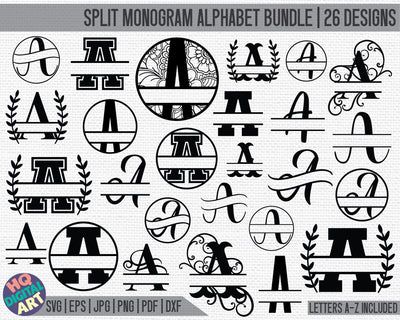 HUGE Split Monogram Alphabet Bundle SVG | 26 Letter Designs SVG HQDigitalArt 