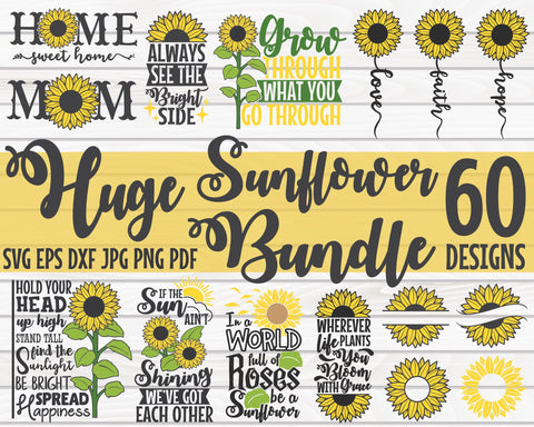 Huge Sunflower Bundle SVG | 60 designs | Monograms | Porch Signs | Quotes | Cut Files | Cliparts SVG HQDigitalArt 