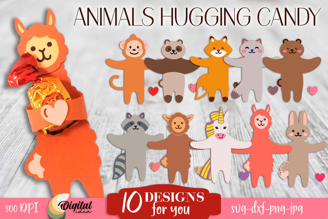Hugging Cute Animals | Animals as Candy Holders Paper Cut SVG Evgenyia Guschina 
