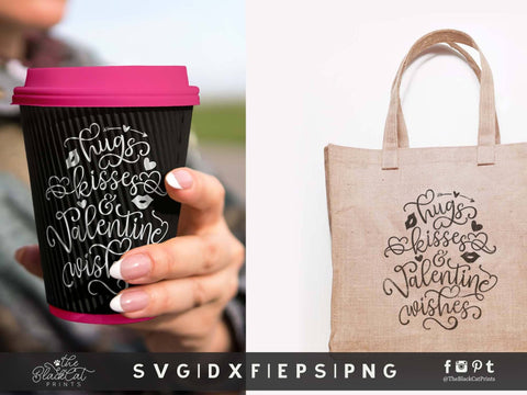 Hugs, Kisses And Valentine Wishes | Valentine's Cut File SVG TheBlackCatPrints 