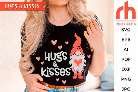 Hugs & Kisses SVG, Round Hanger Cut File, Valentine’s Gnome DXF SVG RedHelgaArt 