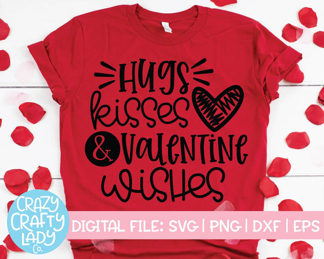 Hugs, Kisses, & Valentine Wishes | Valentine's Day SVG Cut File SVG Crazy Crafty Lady Co. 