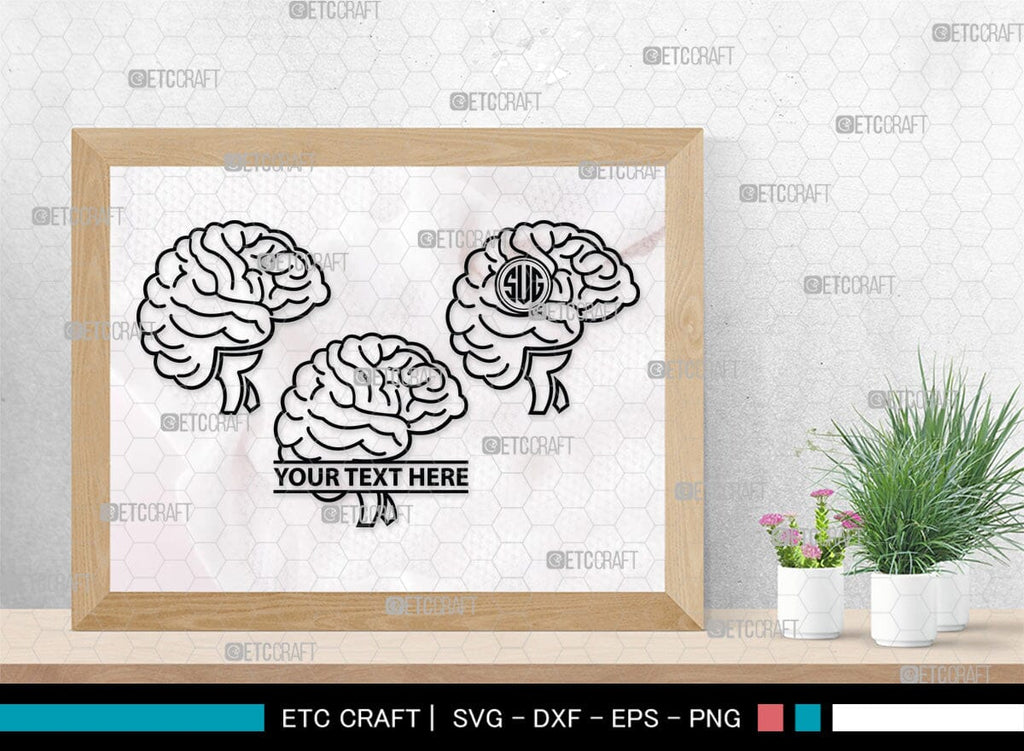 Human Brain Monogram, Human Brain Silhouette, Human Brain SVG, Outline ...