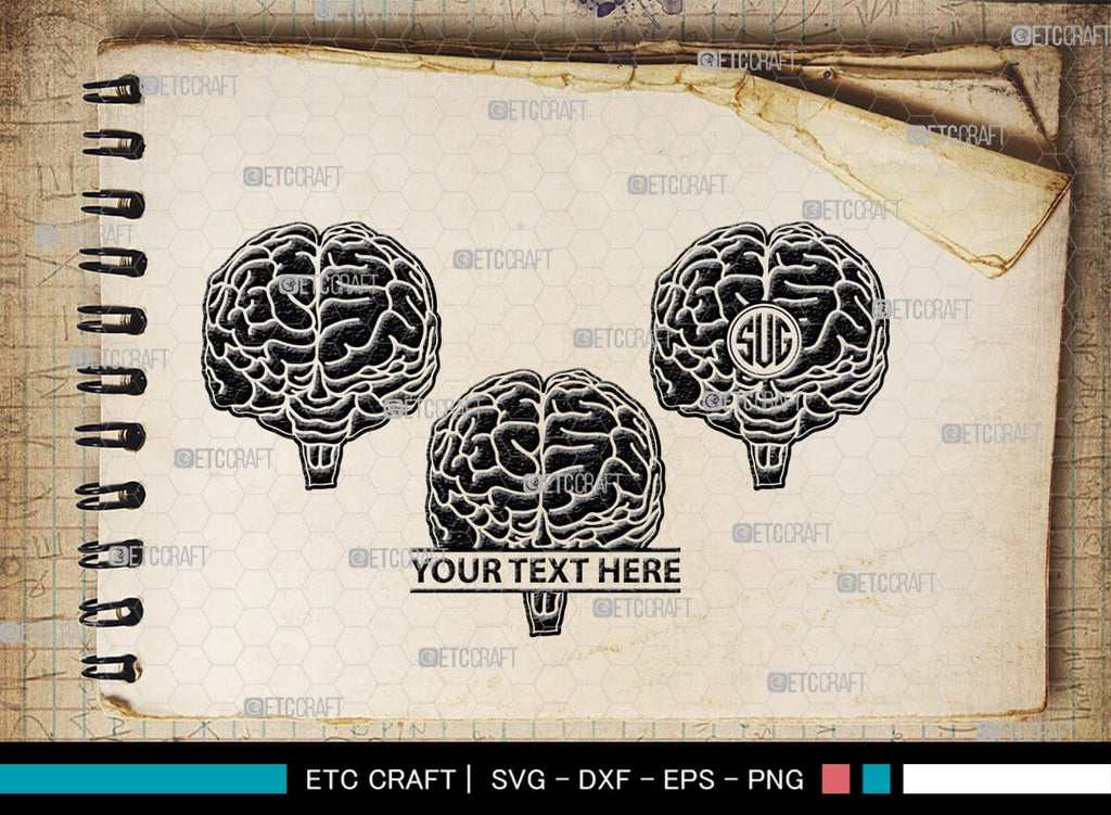 Human Brain Monogram, Human Brain Silhouette, Human Brain SVG, Outline ...