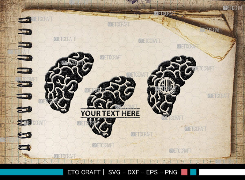 Human Brain Monogram, Human Brain Silhouette, Human Brain SVG, Outline ...