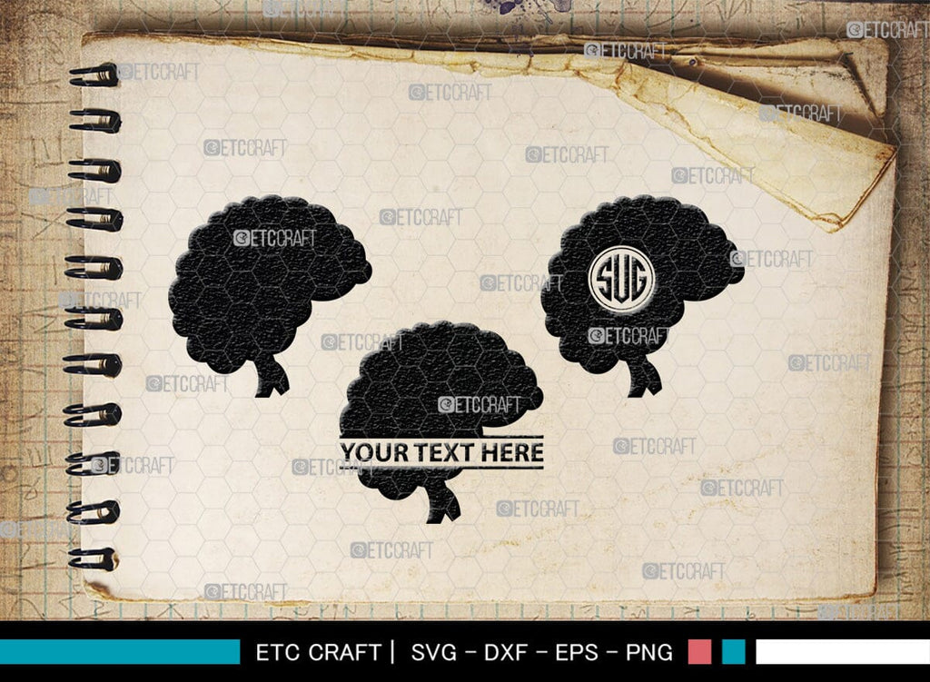 Human Brain Monogram, Human Brain Silhouette, Human Brain SVG, Outline ...