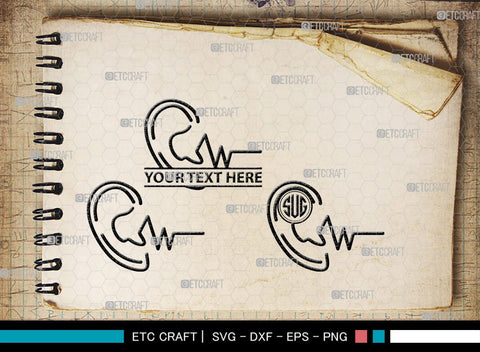 Human Ear Monogram, Human Ear Silhouette, Human Ear SVG, Ear Svg, Ears Svg, Hear Svg, Ears Bundle, SB00146 SVG ETC Craft 