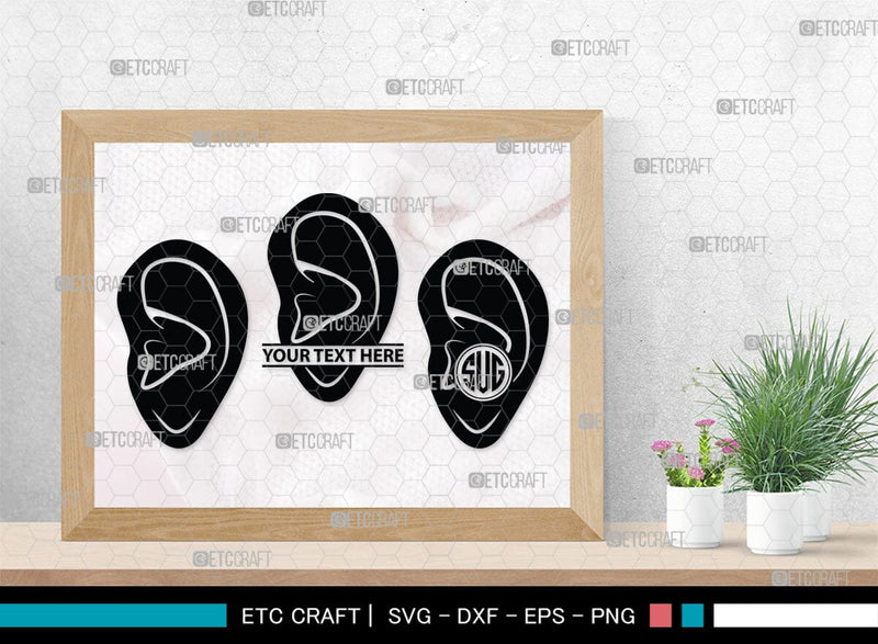 Human Ear Monogram, Human Ear Silhouette, Human Ear SVG, Ear Svg, Ears ...
