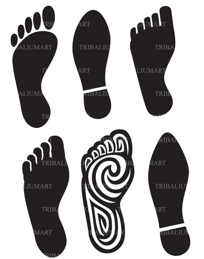 Human foot silhouette and footprints, and imprint soles shoes SVG TribaliumArtSF 