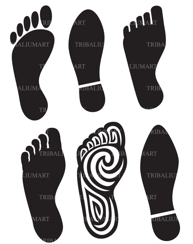Human foot silhouette and footprints, and imprint soles shoes SVG TribaliumArtSF 