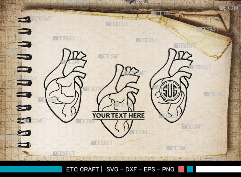 Human Heart Monogram, Human Heart Silhouette, Human Heart SVG, Heart ...