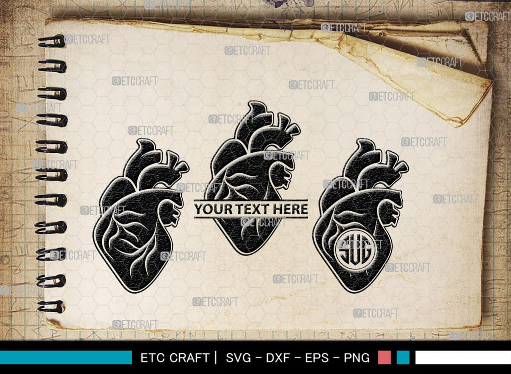 Human Heart Monogram, Human Heart Silhouette, Human Heart SVG, Heart ...