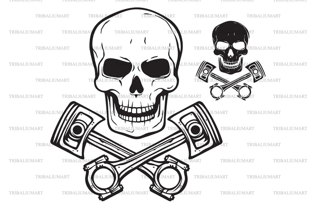 Human Skull with Crossed Engine Pistons SVG TribaliumArtSF 