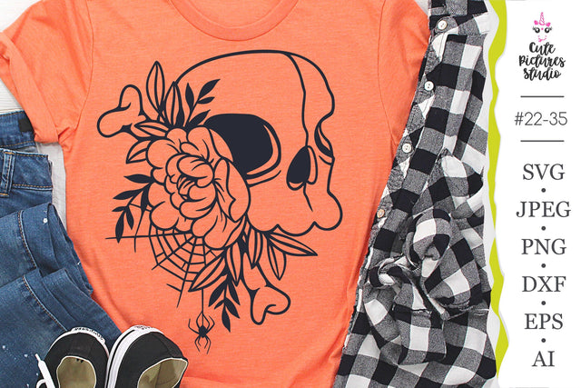 Human skull with peony flower SVG CutePicturesStudio 