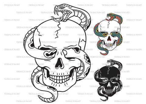 Human skull with snake SVG TribaliumArtSF 