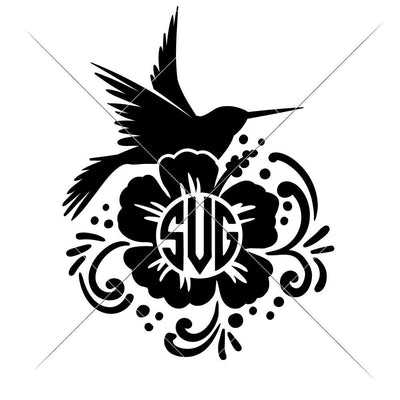 Humming Bird for Monogram - Hummingbird with Flower SVG Chameleon Cuttables 