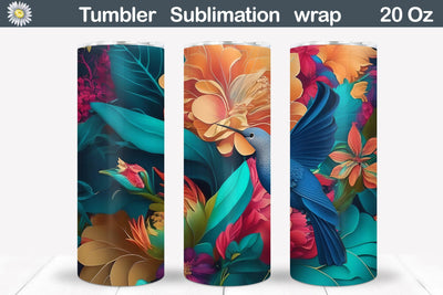 Hummingbird 3D Tumbler | Hummingbird And Flowers Tumbler Sublimation WatercolorColorDream 
