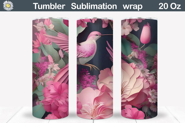 Hummingbird 3D Tumbler | Hummingbird And Pink Flower Tumbler Sublimation WatercolorColorDream 