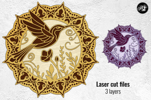 Hummingbird and Wildflowers Mandala laser cut files SVG Angel on Empire 