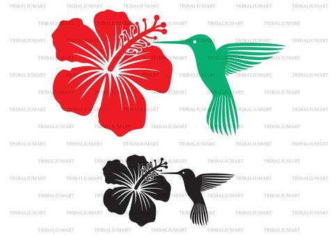 Hummingbird (colibri) and hibiscus flower SVG TribaliumArtSF 