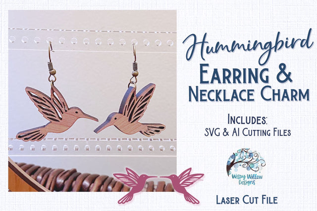 Hummingbird Earring File for Glowforge or Laser Cutter SVG Wispy Willow Designs 