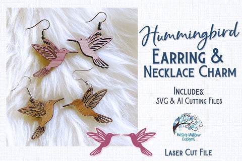 Hummingbird Earring File for Glowforge or Laser Cutter SVG Wispy Willow Designs 