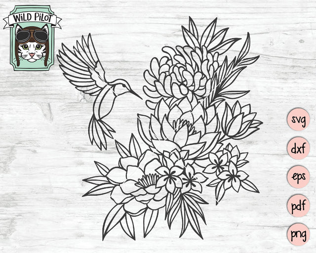 Hummingbird Floral Garden SVG Cut File SVG Wild Pilot 