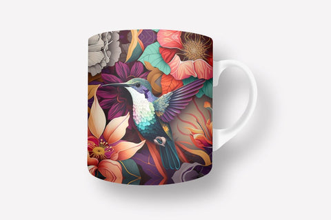 Hummingbird Flower Colorful 11, 12 & 15 Oz Mug Sublimation Sublimation Regulrcrative 