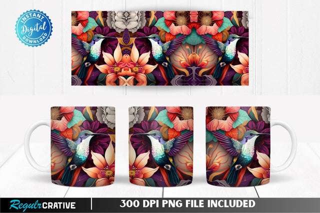 Hummingbird Flower Colorful 11, 12 & 15 Oz Mug Sublimation Sublimation Regulrcrative 