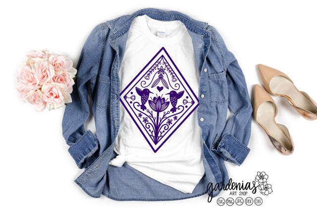 Hummingbird Folk Art with Flowers SVG Gardenias Art Shop 