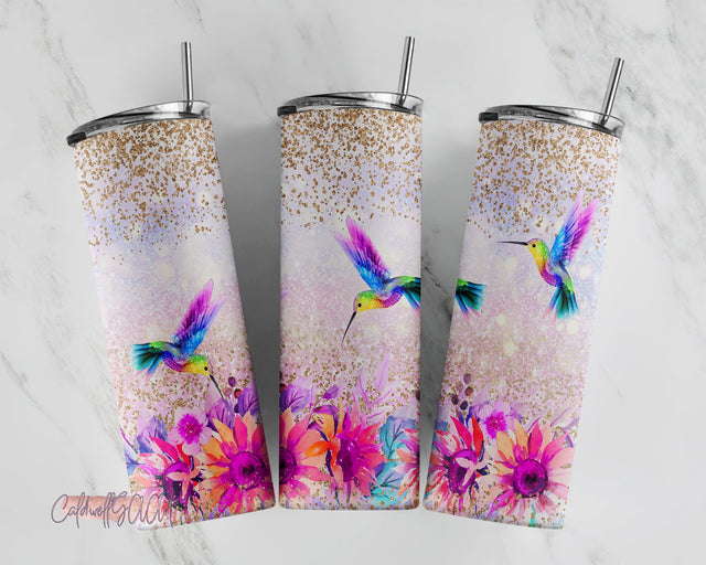 Hummingbird Glitter Tumbler 20oz PNG, Glitter Tumbler Wrap Template for Straight Tapered Tumblers - PNG Digital Download Sublimation CaldwellArt 
