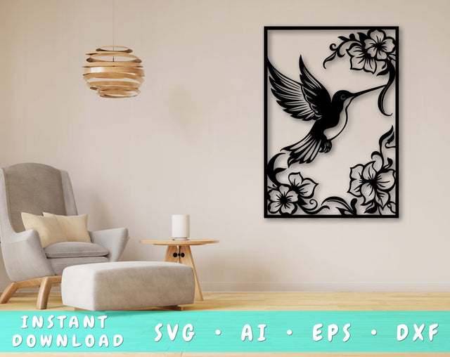 Hummingbird Laser SVG Cut File, Hummingbird Glowforge File, Hummingbird DXF, Hummingbird Wall Art SVG SVG HappyDesignStudio 