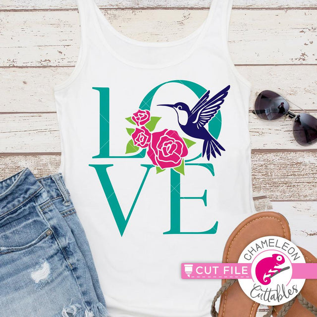 Hummingbird Love with Roses - Summer - Spring - Shirt Design - SVG SVG Chameleon Cuttables 