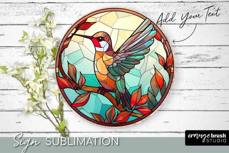 Hummingbird Round Background PNG Stained Glass Sublimation - So Fontsy