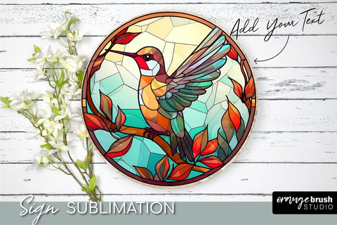 Hummingbird Round Background PNG Stained Glass Sublimation Sublimation OrangeBrushStudio 