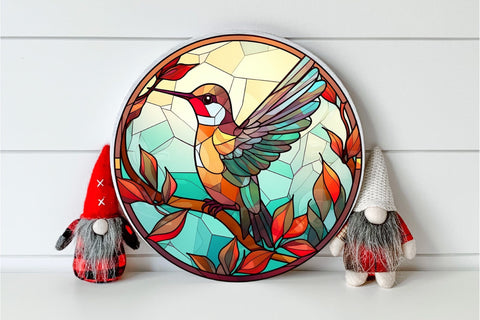 Hummingbird Round Background PNG Stained Glass Sublimation Sublimation OrangeBrushStudio 