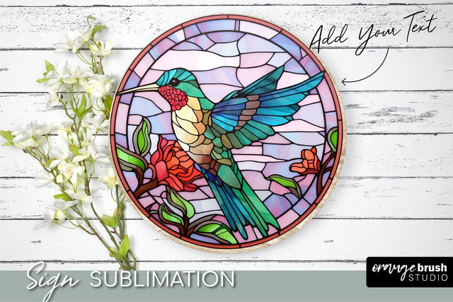 Hummingbird Round Background PNG Stained Glass Sublimation Sublimation OrangeBrushStudio 