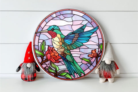 Hummingbird Round Background PNG Stained Glass Sublimation Sublimation OrangeBrushStudio 