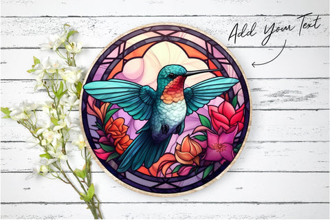 Hummingbird Round Background Stained Glass Sublimation Sublimation OrangeBrushStudio 