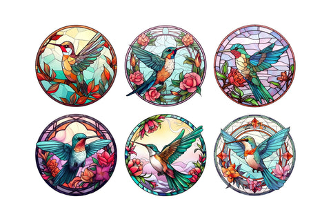 Hummingbird Round Background Stained Glass Sublimation Sublimation OrangeBrushStudio 