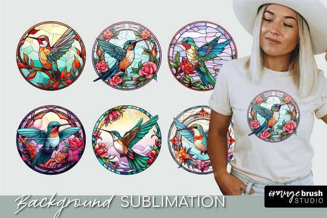 Hummingbird Round Background Stained Glass Sublimation Sublimation OrangeBrushStudio 